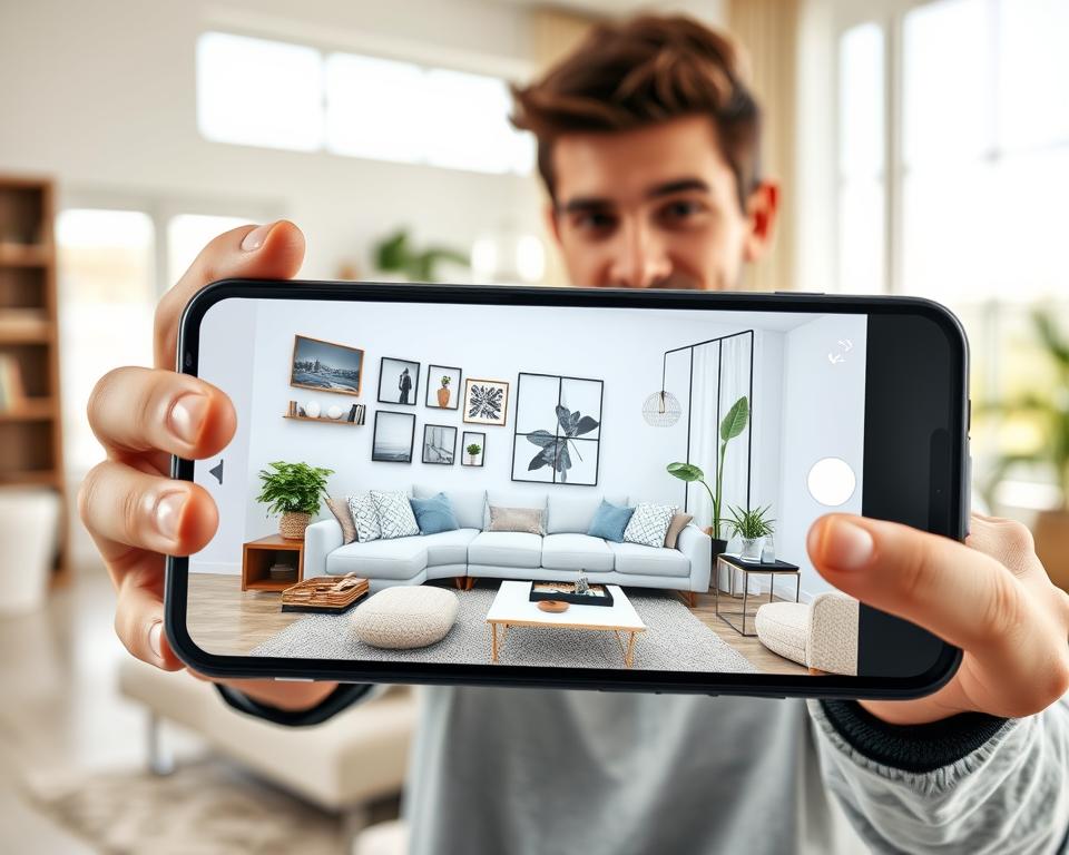 aplicativo de decoração com tecnologia de IA para visualização de móveis